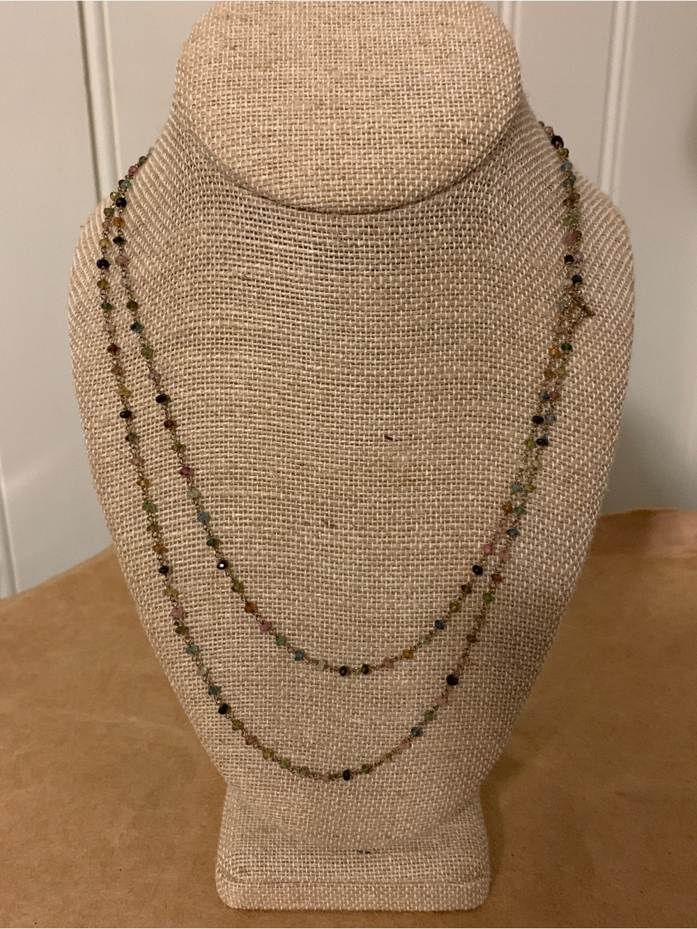 Multicolor Glass Bead Chain Station Necklace Gold Tone 12”- 26” Minimalist